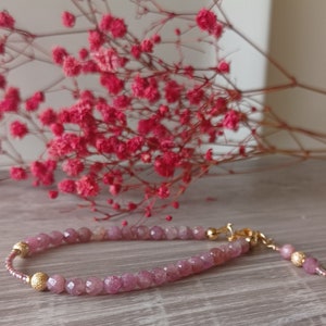 Pink Tourmaline Bracelet: Dainty Strawberry Crystal, 14k Gold Filled