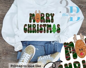 Merry Christmas Plaid Faux Chenille Glitter & Sequins Digital File, Christmas, Christmas png, Sequins, Glitter png