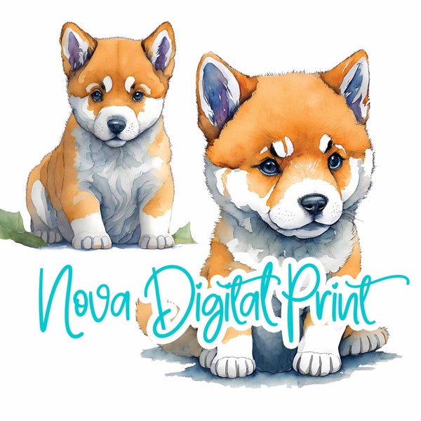 Akita Inu Puppies Clipart Cute Dog Breed Drawing Watercolor Digital Portrait Puppy Illustration Kids Dog Lover Printables Instant Download