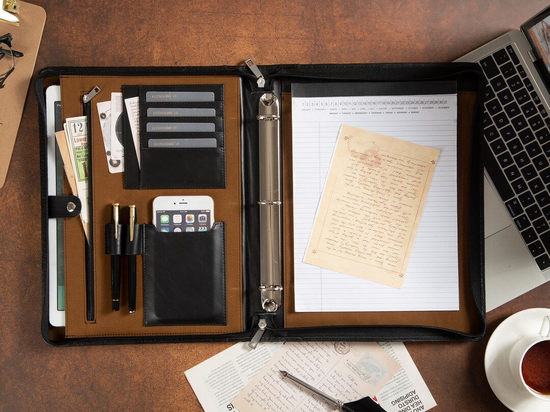 Handmade Leather Portfolio With 3 Ring Bindername/logo Etsy