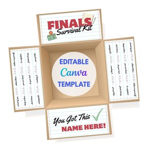 Editable Finals Care Package Sticker Kit | College Survival Kit Decoration | Canva Template | Printable | Instant Download | Box Flap Labels