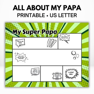 Printable Papa Comic Buch Malvorlage | Alles über meinen Papa | Vatertags Geschenk für Papa | Tag der Großeltern | Geschenk zum Geburtstag für Papa
