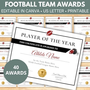 Editable Football Award Certificates | Canva Template | Printable End of Season Team Party Awards | Flag Football Certificates | Team Awards