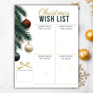 Weihnachtswunschliste zum Ausdrucken | Minimalistische Weihnachtsgeschenkliste | etwas, was Sie wollen | Etwas, das Sie brauchen | Etwas zum Anziehen-Lesen |