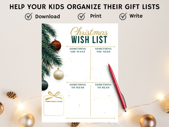 Christmas Wish List Printable Minimalist Christmas Gift List Something  You Want Something You Need Something to Wear Read