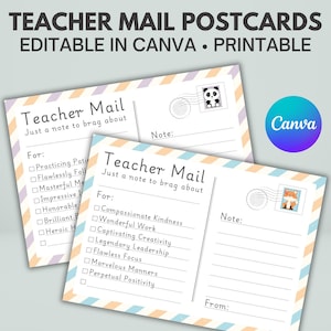 Correio editável para professores | Correio feliz | Nota rápida | Nota para professores para escola, creche, pré-escola, educação domiciliar, sala de aula | Modelo Canva