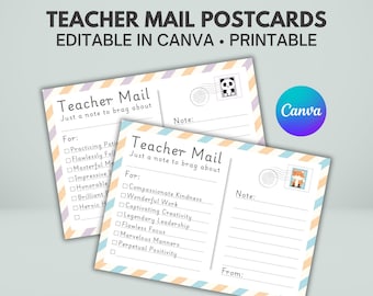 Correo para profesores editable / Correo de felicitación / Nota rápida / Nota para profesores para escuelas, guarderías, preescolares, educación en el hogar, aulas / Plantilla Canva