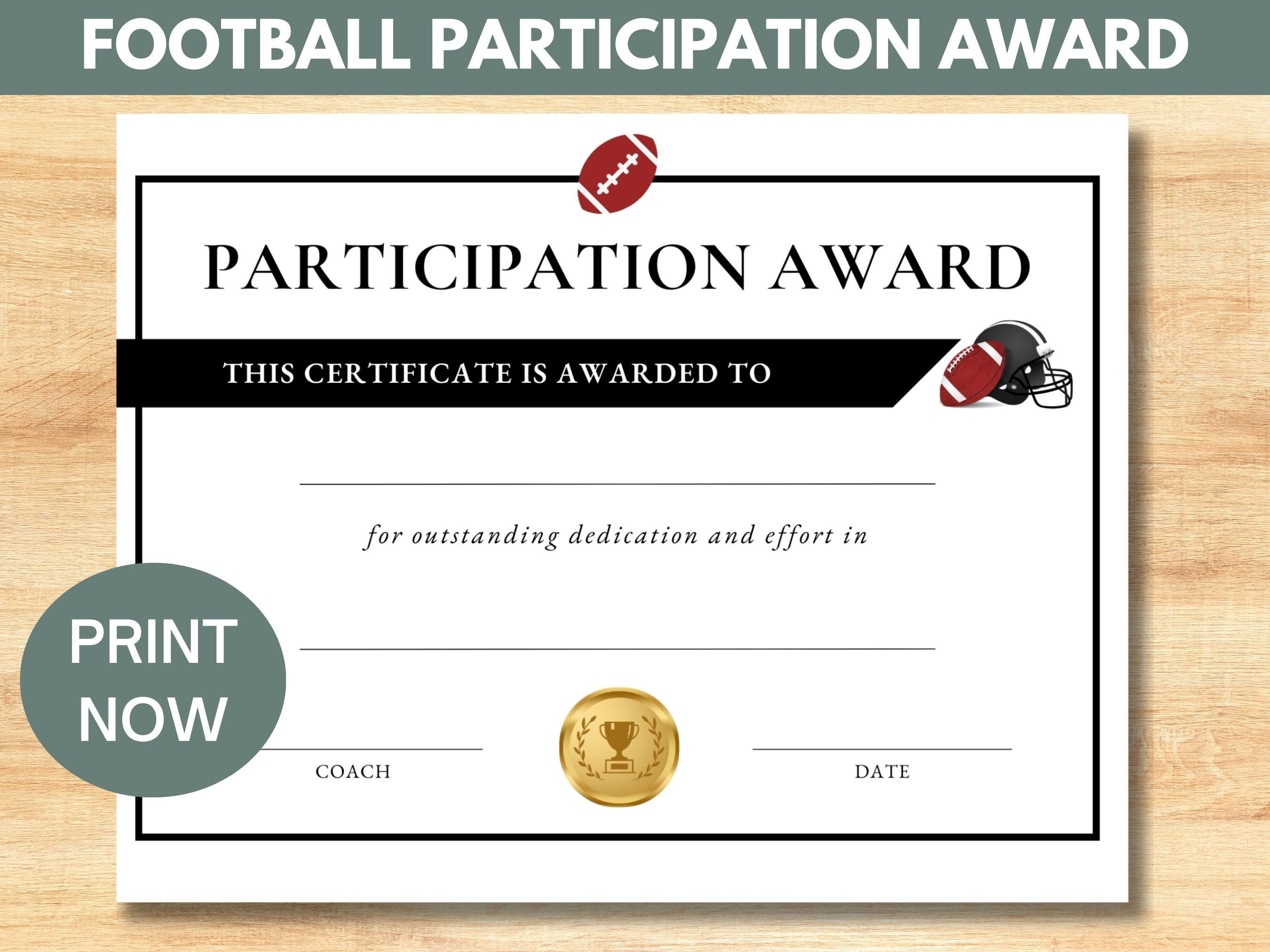 Printable Football Award Certificate Football Participation Award ...