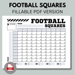 Fillable Football Squares With 100 Squares, Numbered and No Number ...