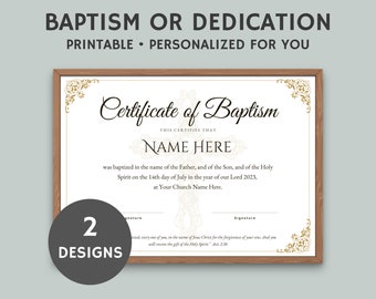 Personalized Baptism Certificate or Baby Dedication Certificate | 2 Design Options | Custom Made | Printable | 48-Hour Turnaround