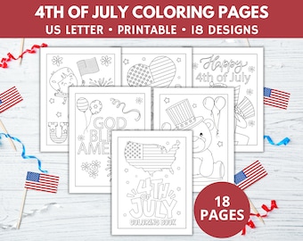 4th of July Printable Coloring Pages | Fourth of July Coloring Book | Independence Day Activity | USA America Coloring
