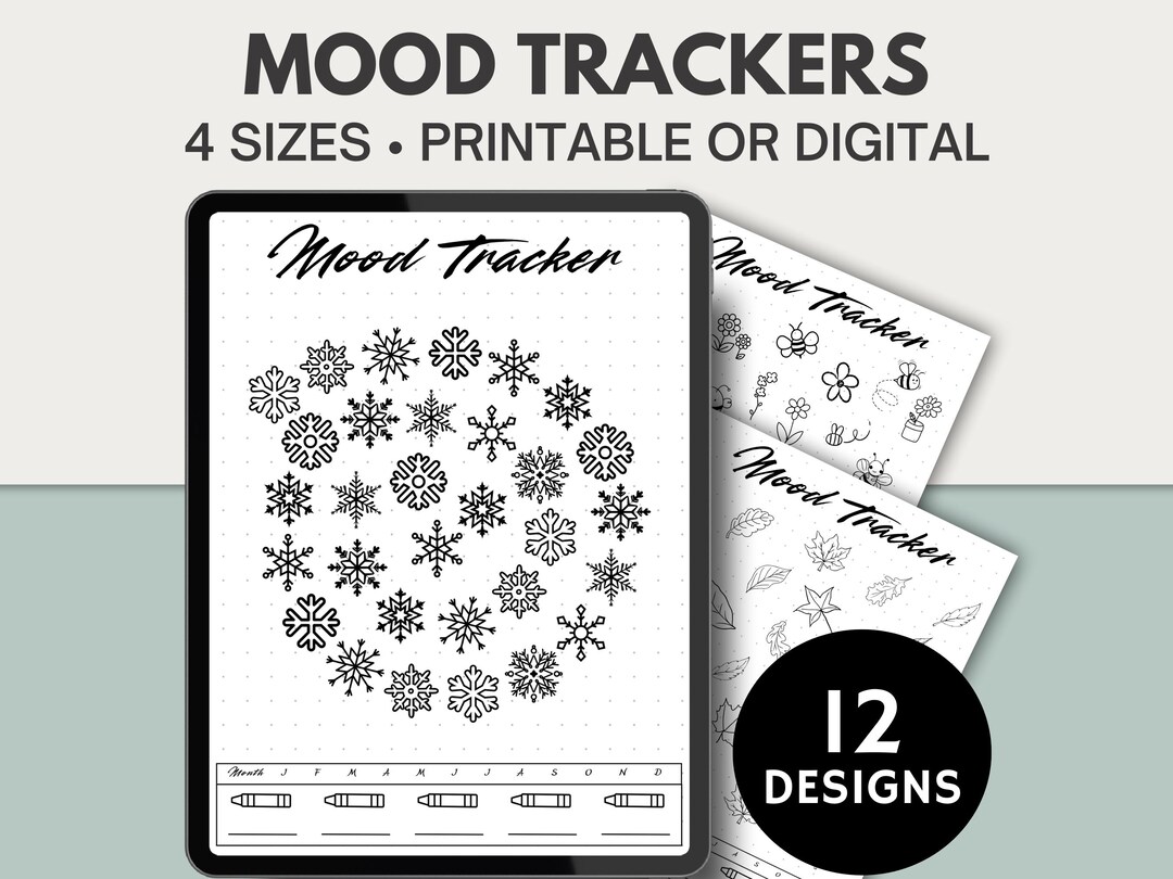Mood Tracker | 12 Monthly Pages | Printable or Digital | Bullet Journal ...