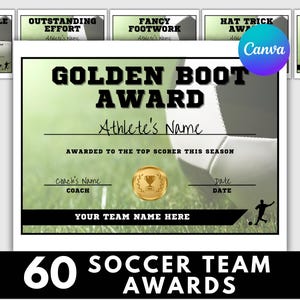 Editable Soccer Awards | Canva Soccer Certificate | Fun Soccer Awards | Soccer Team Awards | Soccer Team Gift | End of Season Soccer Banquet