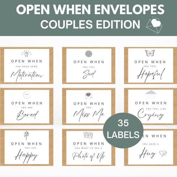 Offene Umschläge für Paare | Druckbar | Sofort Download | Öffnen Wenn Buchstaben | Öffnen Wenn Etiketten | Liebesbriefe | Öffnen Wenn Karten