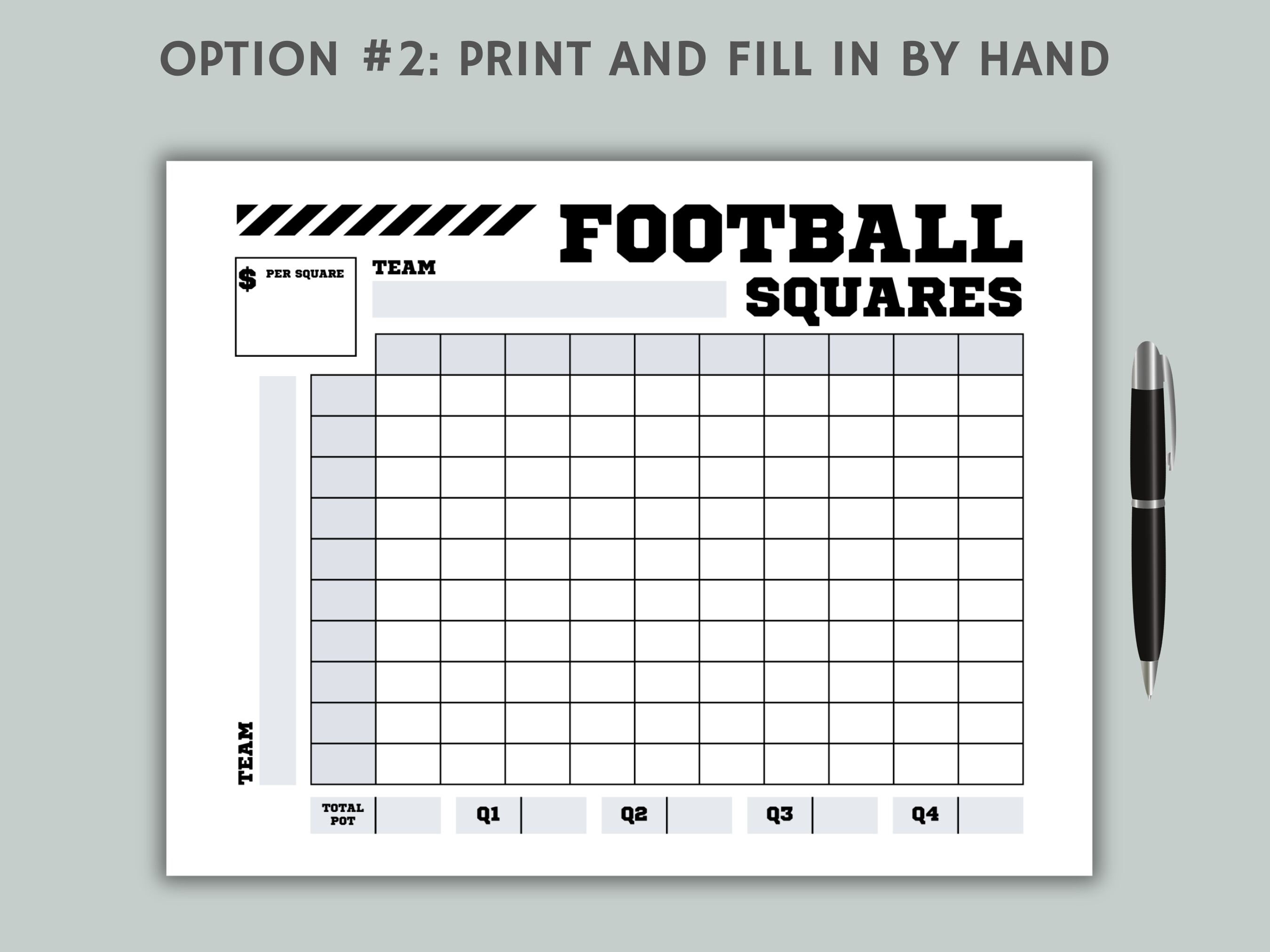 Fillable Football Squares With 100 Squares, Numbered and No Number ...