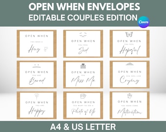 Sobres "Abierto" para parejas / Plantilla editable de Canva / Cartas "Abierto" / Etiquetas "Abierto" / Tarjetas "Abierto" / Imprimible de San Valentín