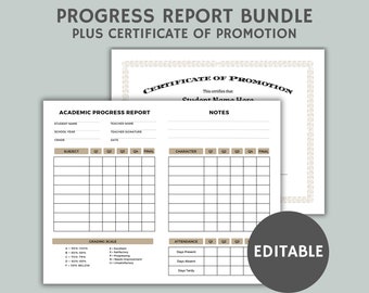 Editable Academic Progress Report Bundle | Homeschool Report Card | Certificate of Promotion | Diploma | Homeschool Records | Grade Report