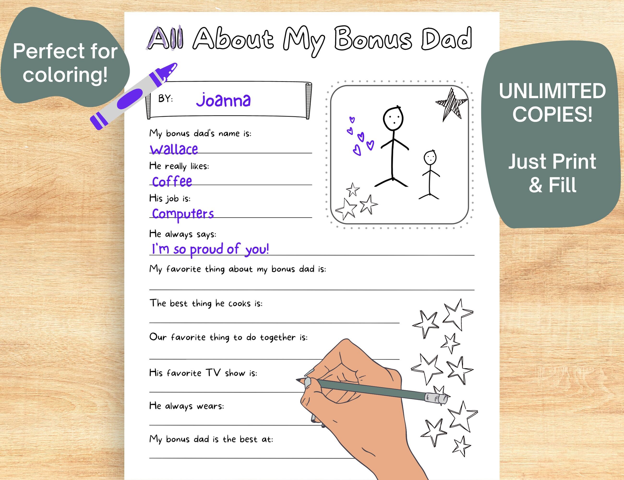 All About My Bonus Dad Printable Card Father's Day Card Fill in the ...