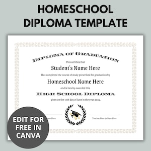 Editable Homeschool Diploma Template | Homeschool Diploma | High School Diploma | Printable Diploma | Canva Template