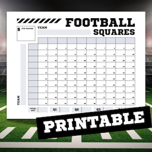 Football Squares Printable | Football Fundraiser | 100 Squares | Numbered and Blank Options | Great For Football Parties and Office Pools
