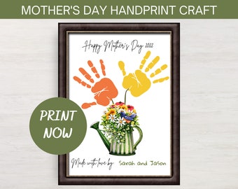 Mother's Day Siblings Handprint Craft Printable  | Mother's Day Gift Keepsake 2022 | Watercolor Flower Watering Can