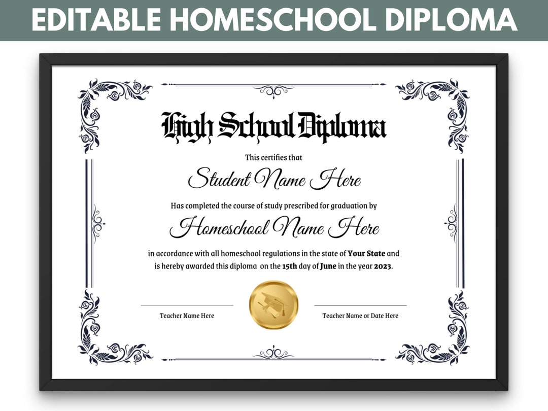 Editable Homeschool Diploma Template Homeschool Diploma - Etsy