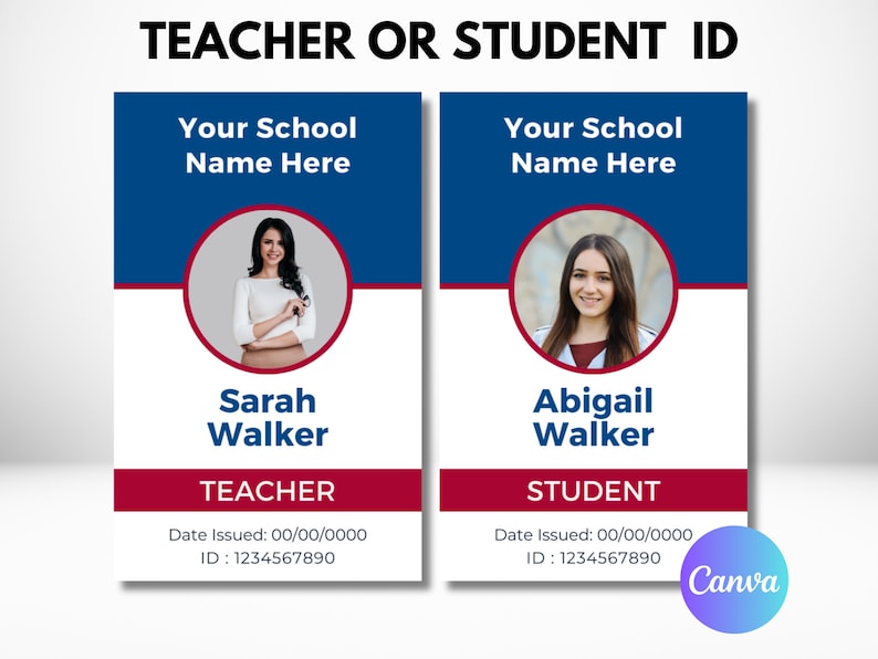 Teacher ID Card Template School ID for Student or Teacher Homeschool ID