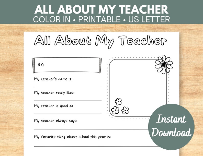 All About My Teacher Questionnaire Printable Teacher - Etsy