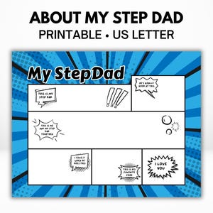 Schritt Dad druckbares Comic-Buch | Stiefvater Geschenk zum Vatertag | Malvorlage | Alles über meinen Stiefvater | Stiefvater Geschenk zum Geburtstag