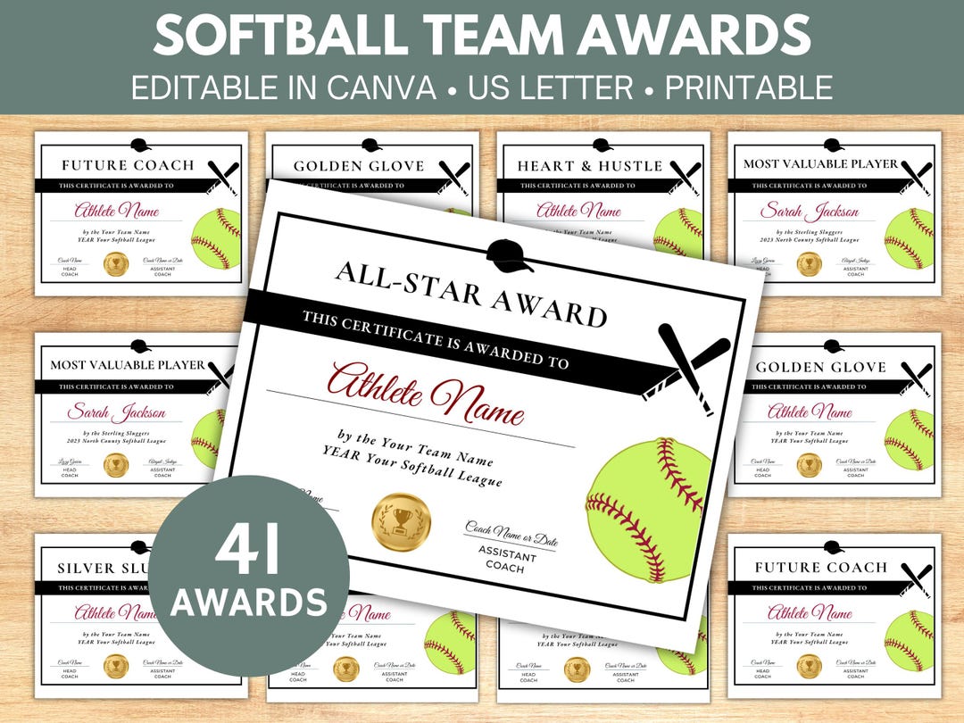Editable Softball Award Certificate Template | Canva Template | Printable End of Season Team Party Awards | Baseball | T-ball | Team Awards - Etsy editable-softball-award-certificate-template-canva-template-printable-end-of-season-team-party-awards-baseball-t-ball-team-awards-etsy