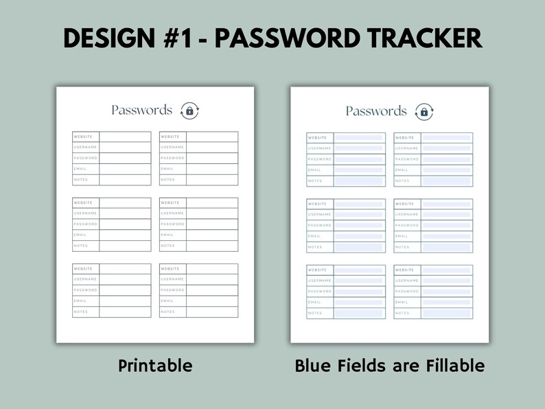 Password Tracker Printable | Fillable PDF | Password Log | A4 & US ...
