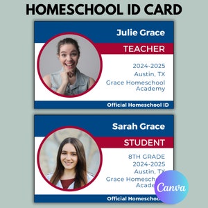 Homeschool ID Card Template | Custom ID Badge | School ID for Student or Teacher | Canva Template | Homeschool Teacher | Homeschool Student