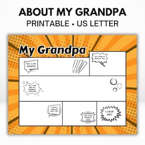 Mein Opa druckbares Comic-Buch | Alles über meinen Opa | Vatertagsgeschenk für Opa | Tag der Großeltern | Geschenk für Großvater zum Geburtstag