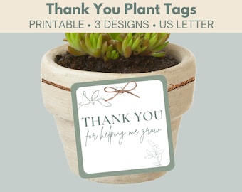 Thank You For Helping Me Grow Plant Gift Tag | Succulent or Cactus Gift Tag | Teacher Appreciation Gift Tag