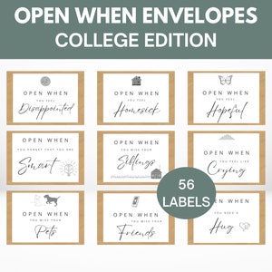 Open When College Labels Printable Instant Download Open When Letter College Open When Envelopes for College Students image 1