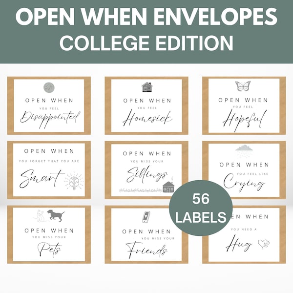 Open When College Labels | Printable | Instant Download | Open When Letter College | Open When Envelopes for College Students