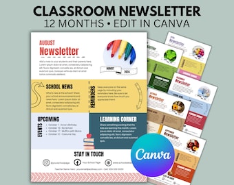 Boletín mensual de aula / Plantilla de boletín de Canva / Boletín de clase de guardería / Plantilla de boletín escolar / Organización de profesores