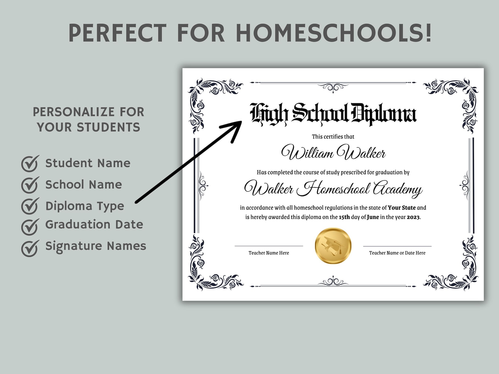 Editable Homeschool Diploma Template Homeschool Diploma High School