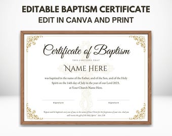 Editable Baptism Certificate Template | Printable Baptism Certificate | Dedication Certificate | Canva Template | US Letter & A4 sizes