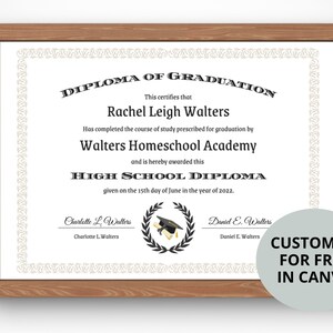 Editable Homeschool Diploma Template | Homeschool Diploma | High School ...