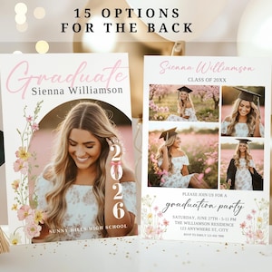 Floral Graduation Announcement, Spring Graduation Party Invitation: Canva Template (Digital Download) bild 1