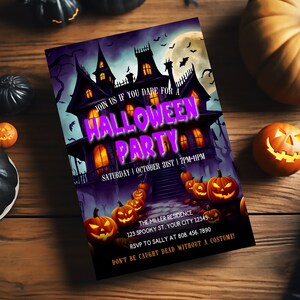 Editable Halloween Party Invitation TEMPLATE, Halloween Birthday Invite Printable, Haunted House,Costume Party, Canva Template