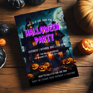 Editable Halloween Party Invitation TEMPLATE, Halloween Birthday Invite Printable, Haunted House,Costume Party, Canva Template