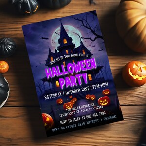 Editable Halloween Party Invitation TEMPLATE, Halloween Birthday Invite Printable, Haunted House,Costume Party, Canva Template