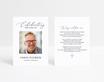 Minimalist Memorial Card Template, Funeral Favors, Printable Prayer Card, Double Sided Obituary Card, Male Funeral Card, Classic Memory Card