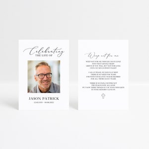 Minimalist Memorial Card Template, Funeral Favors, Printable Prayer Card, Double Sided Obituary Card, Male Funeral Card, Classic Memory Card