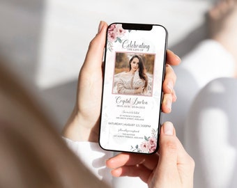 Pink Floral Celebration of Life Text TEMPLATE, Funeral Announcement Electronic Digital Invite, Memorial Notice, Smartphone Funeral Invite