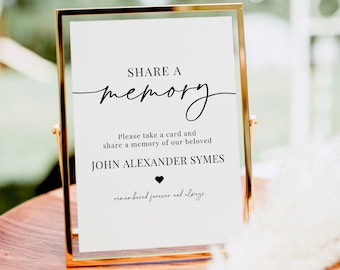 Share a Memory Sign and Card, Minimalist Memory Sign, Memory Cards for Funeral, Guest Book Alternative, Celebration of Life Printables