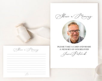 Share a Memory Sign and Card, Minimalist Memory Sign, Memory Cards for Funeral, Simple Funeral Stationery, Celebration of Life Printables