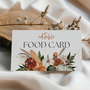 Thanksgiving Food Card TEMPLATE, Editable Buffet Card Printable, Printable Food Label, Fall Autumn Floral Pumpkins, Canva Template, T1